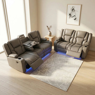 TSH Orlando Electric Recliners 3+2 Seater Leather Sofa /LED LIGHTS/WIRELESS CHARGER