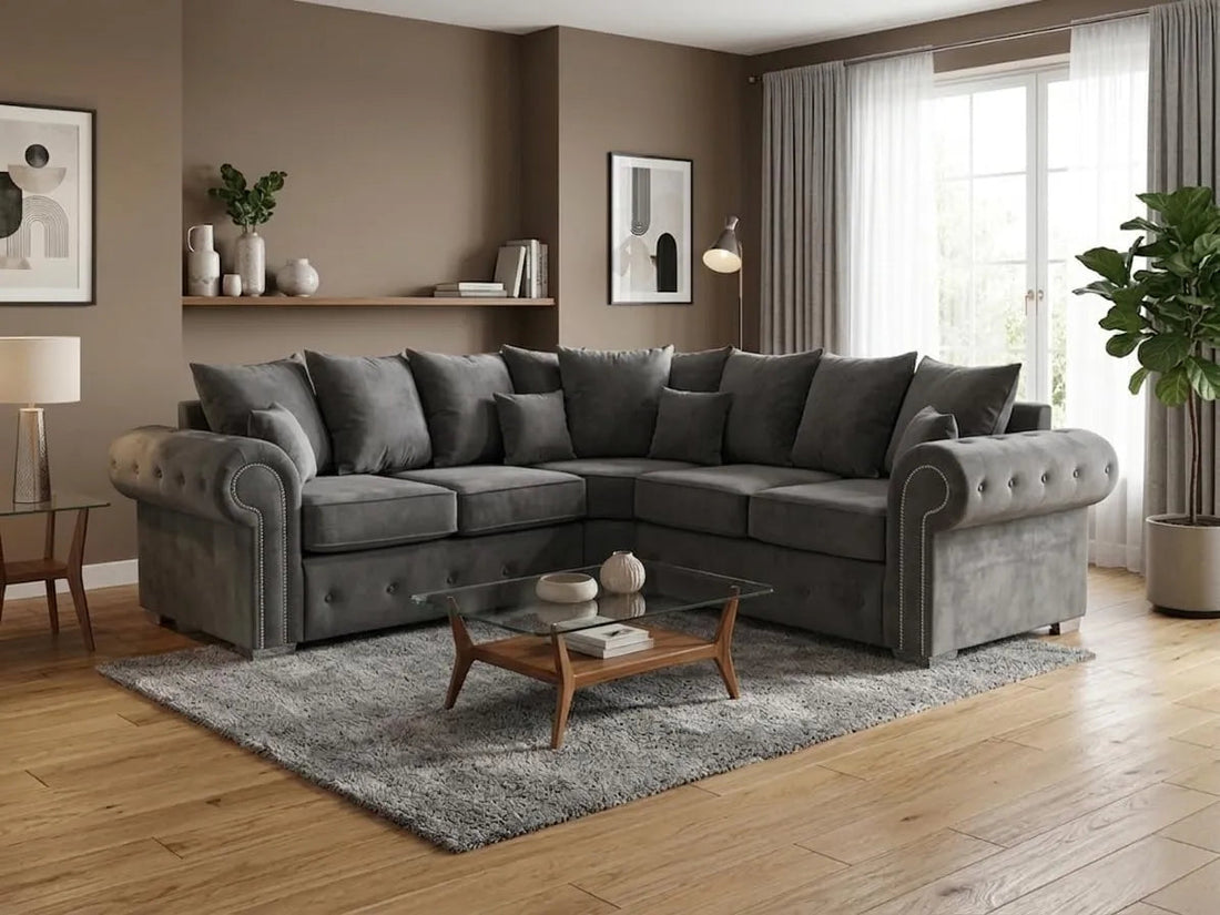Olympia Plush Velvet Corner Scatter Back Cushions Grey/Black