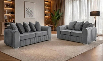 Lilly 3+2 Seater Fabric Sofa Set / Grey, Black, Cream & Blue