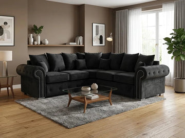 Olympia Plush Velvet Corner Scatter Back Cushions Grey/Black