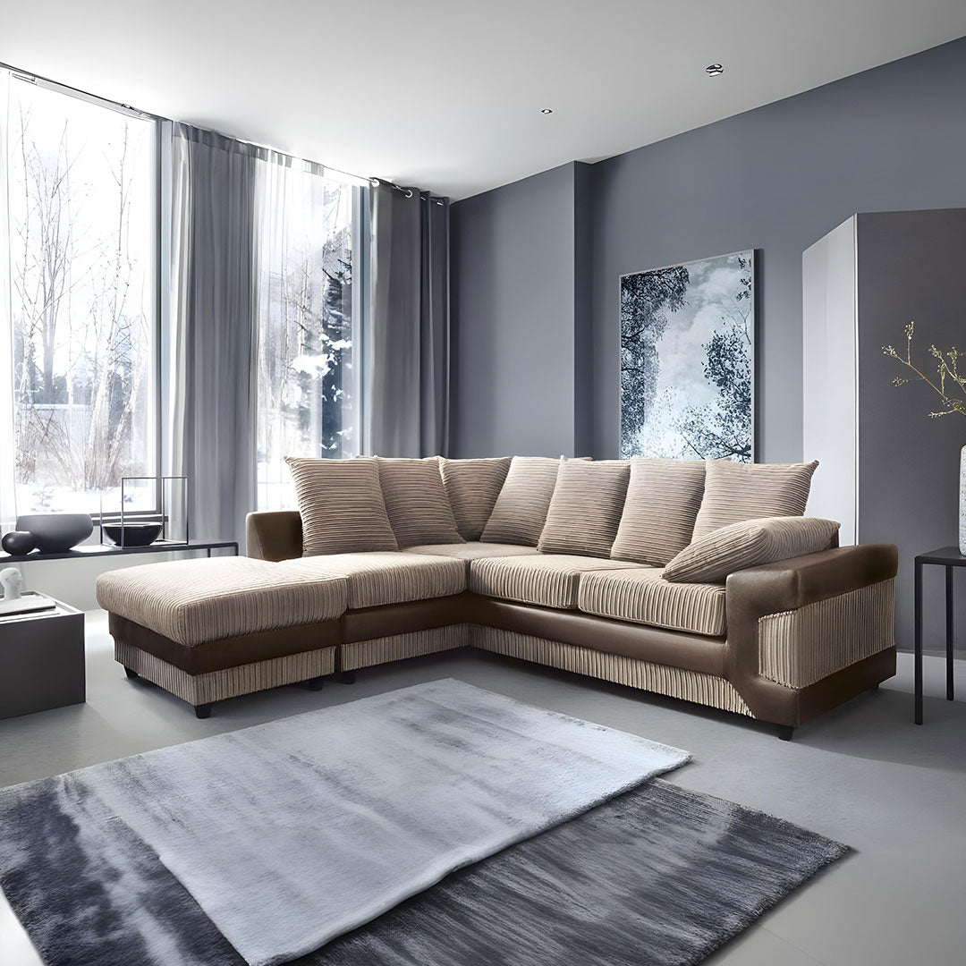 DINO CORNER SOFA JUMBO CORD BEIGE BROWN LEFT OR RIGHT