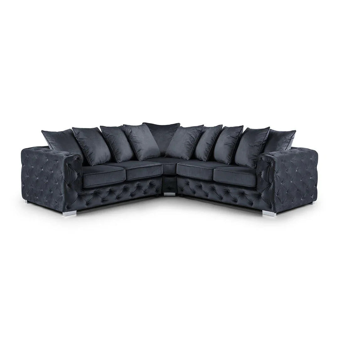 Ashton Range Chesterfield Corner Sofa Belgravia Grey/Charcoal Grey Plush Velvet