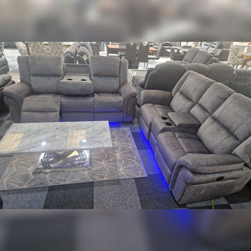 Berlin Fabric Electric Recliner Sofa 3+2 Seater Grey-USB Ports
