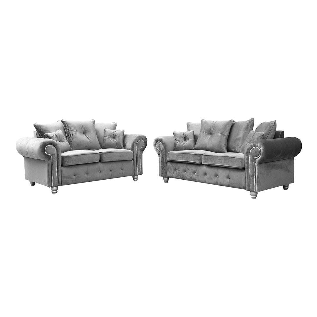Kashmir Sofa 3+2 Seater Grey/Black Plush Velvet