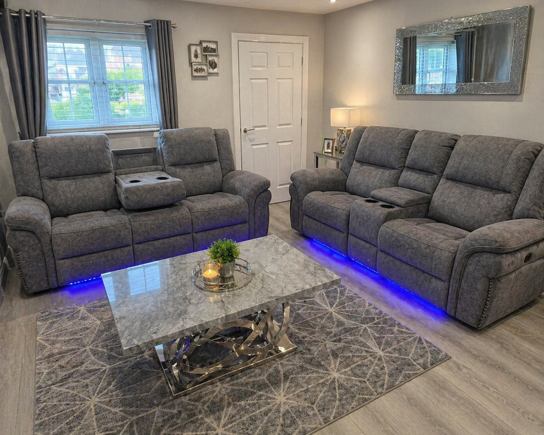 Berlin Fabric Electric Recliner Sofa 3+2 Seater Grey-USB Ports