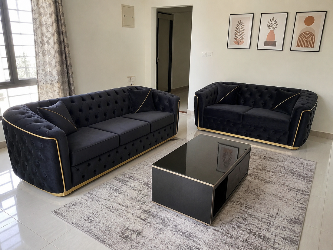 Toronto Chesterfield Sofa 3+2 Black & Gold