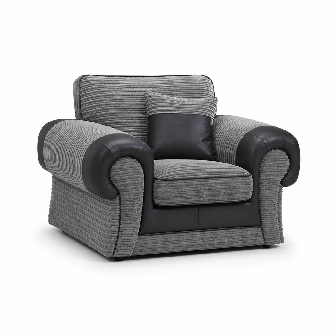 BERLIN CORD FABRIC FULL BACK ARM CHAIR BEIGE/GREY