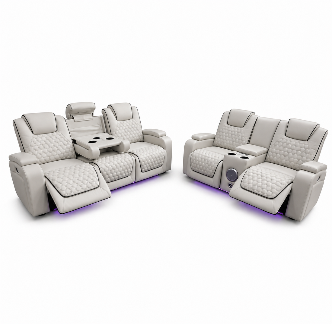 Malaga Leather Electric Recliner Sofa 3+2 Seater Set With Cupholders