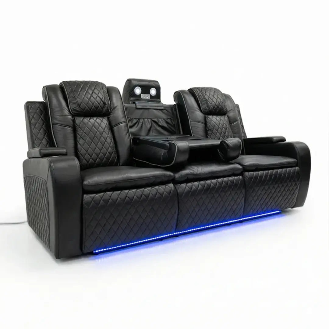 Colorado Leather Electric Recliner Sofa – Cup Holders, LED Lights, USB & Type-C Ports
