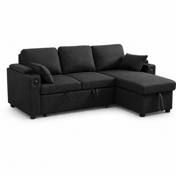 Francesca Sofa Bed (Universal) in Grey Fabric - USB - Storage - Cuphoders