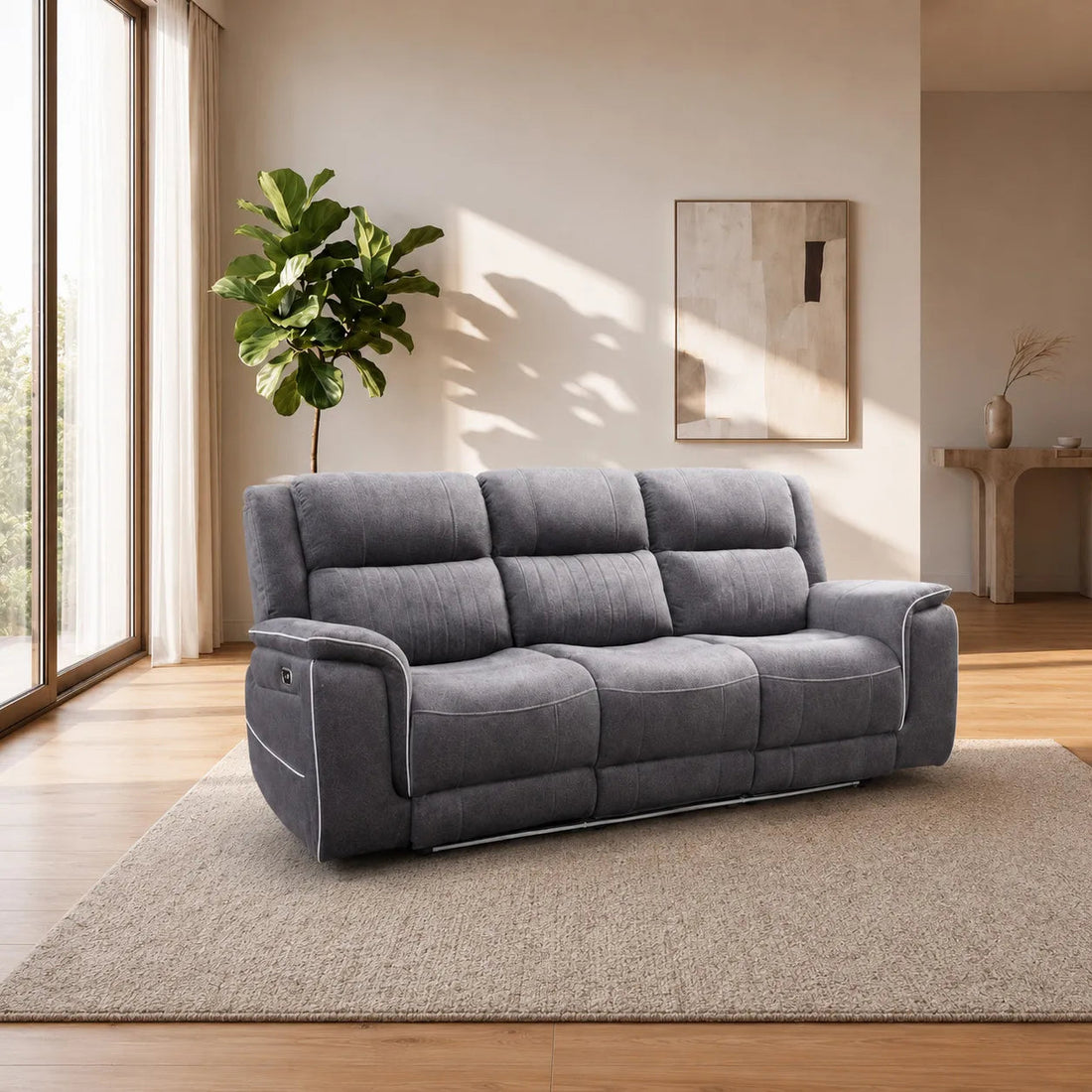 Hannah Electric Recliner 3+2 Seater Microfibre Grey Sofa Set with Bluetooth Speakers