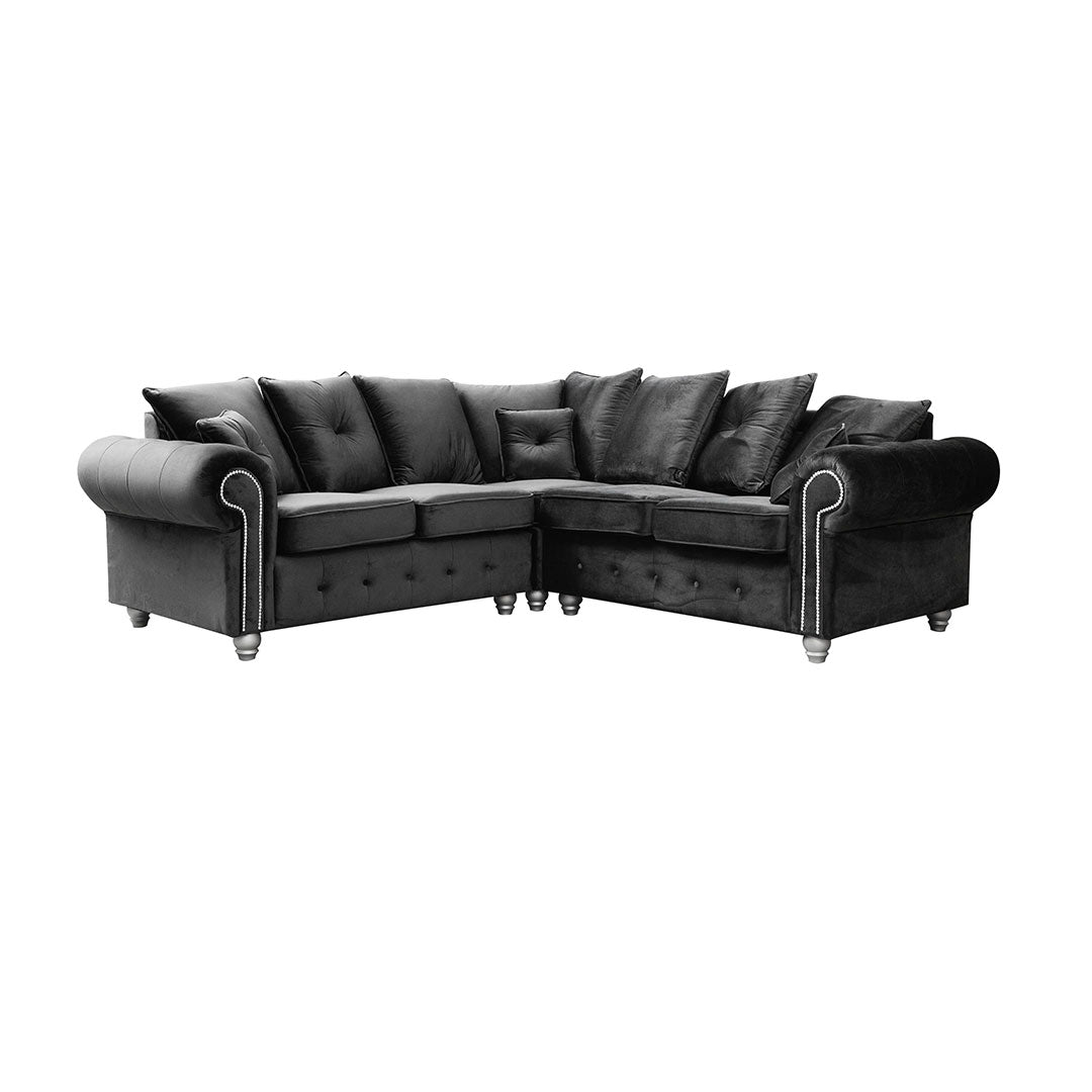 Kashmir Corner Sofa Grey/Balck Plush Velvet