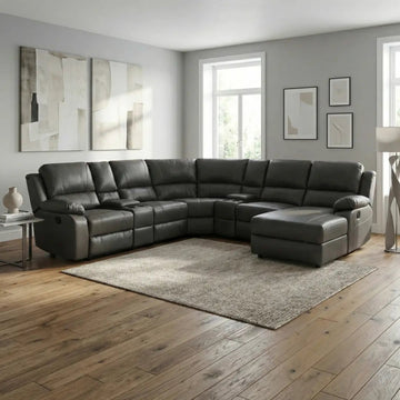 Madrid Leather Recliner Corner Sofa Grey