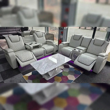 Malaga Leather Electric Recliner Sofa 3+2 Seater Set With Cupholders