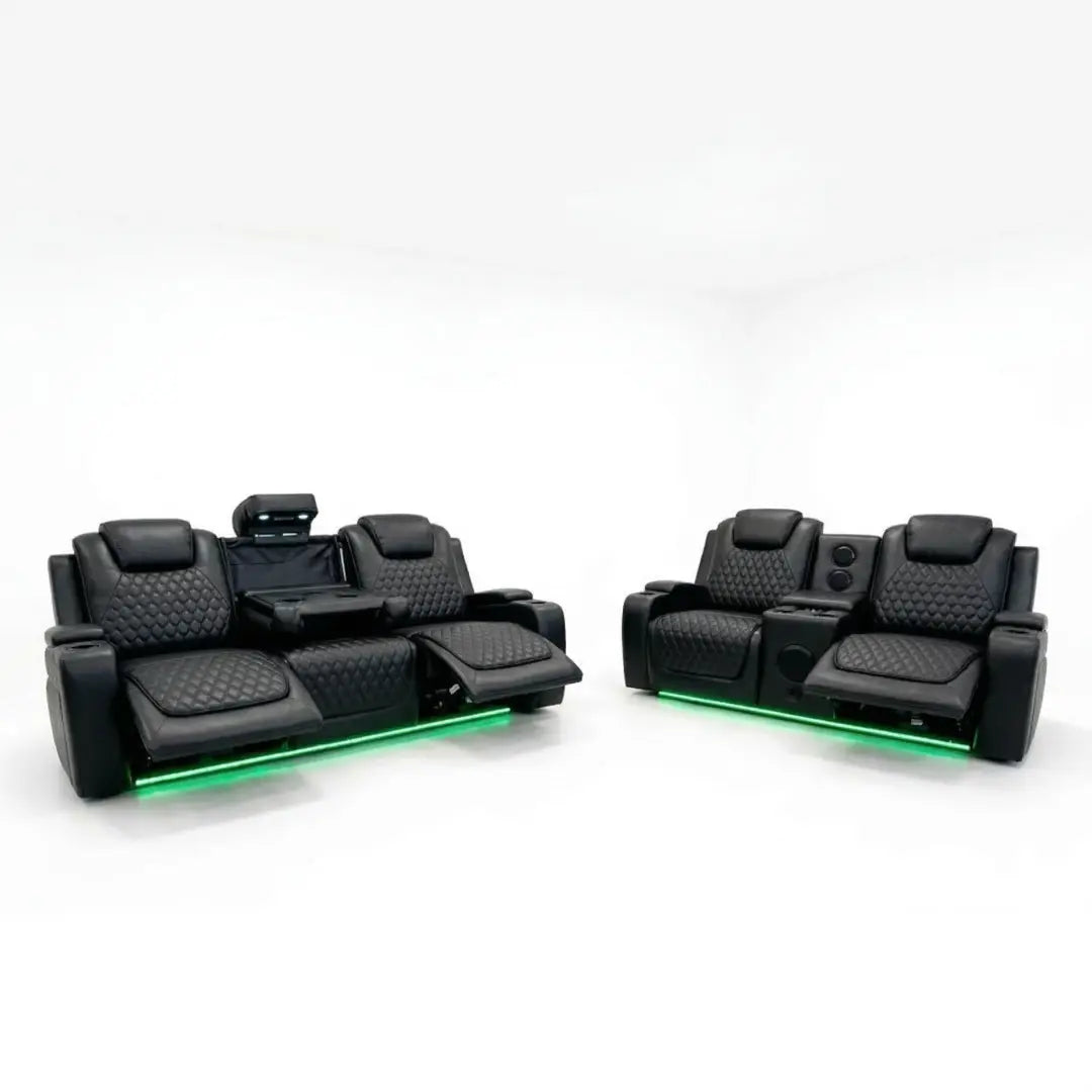 Malaga Leather Electric Recliner Sofa Set With Cupholders – 3+2 Seater Sofa Set