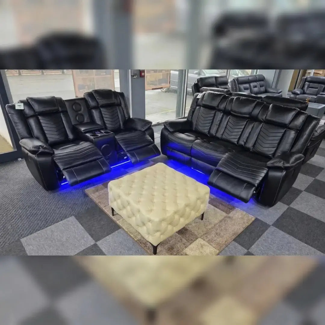 Michigan Leather 3+2 Seater Electric Recliner Sofa – LED Lighting, Cupholders