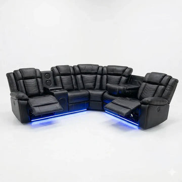Michigan Zeus Leather Electric Recliners Corner Sofa With Cupholders - Bluetooth Speakers