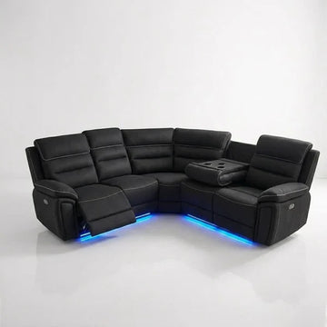 Milano Fabric Electric Recliner Corner Sofa Set – LED Lighting, Wireless Charging & Cup Holders