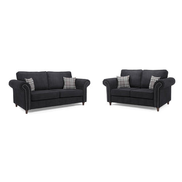 Oakland Leather Sofa 3+2 Seater Black/Tan