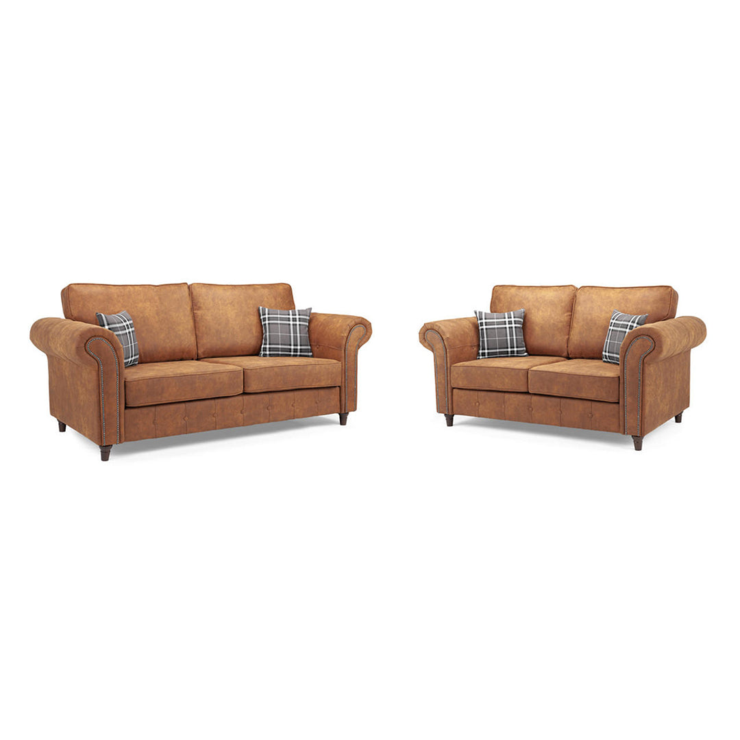 Oakland Leather Sofa 3+2 Seater Black/Tan