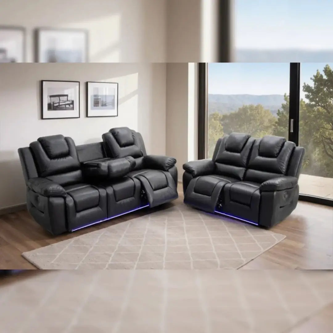 Oxford Leather Electric Recliner Sofa 3+2 Seater with Cup Holders , USB Charging Ports