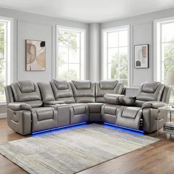 Oxford Leather Electric Recliner Corner Sofa with Cupholders Leather Corner Sofa