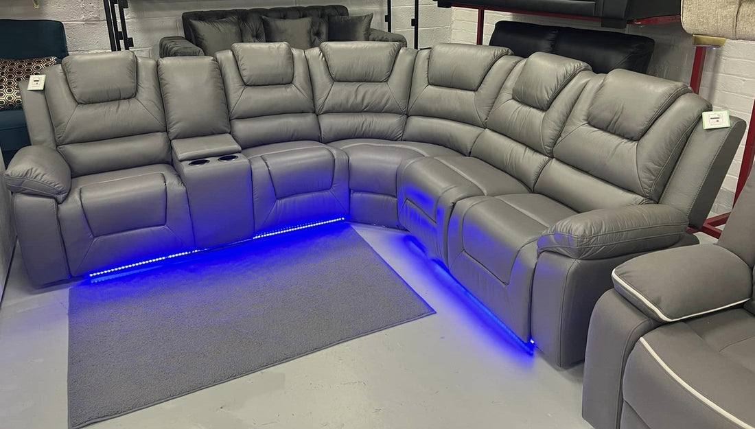 Oxford Leather Electric Recliner Corner Sofa with Cupholders Leather Corner Sofa
