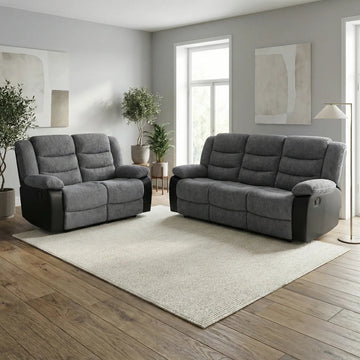 Rio Jumbo cord 3+2 recliner in black and grey