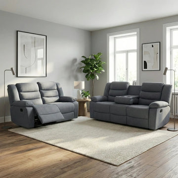 Sorrento Fabric Reclining Sofa, Grey Fabric, 3+2 Seater with Cup Holders