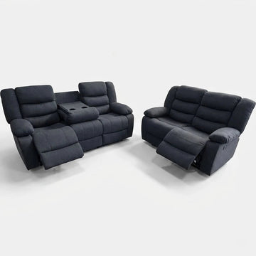 Roma Fabric Reclining Sofa, Grey Fabric, 3+2 Seater with Cup Holders