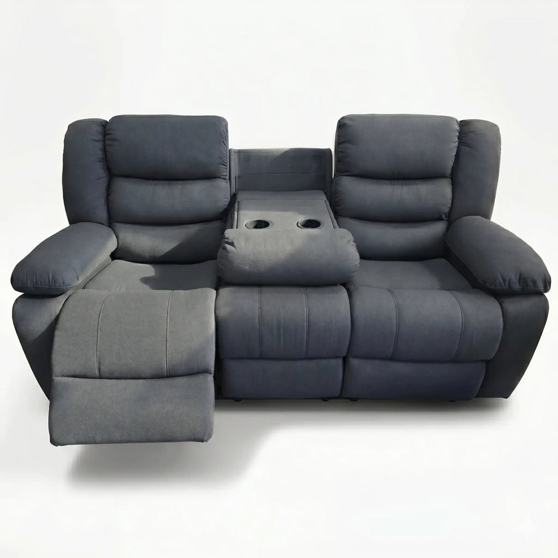 Roma Fabric Reclining Sofa, Grey Fabric, 3+2 Seater with Cup Holders