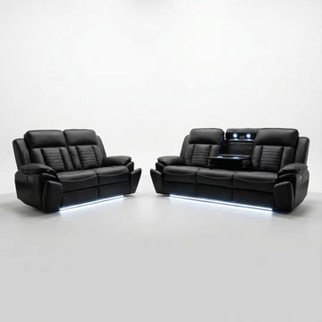 Savilla Electric Leather Recliner Sofa Set – 3+2 Seater with Cup Holders  - USB & Type C Charging