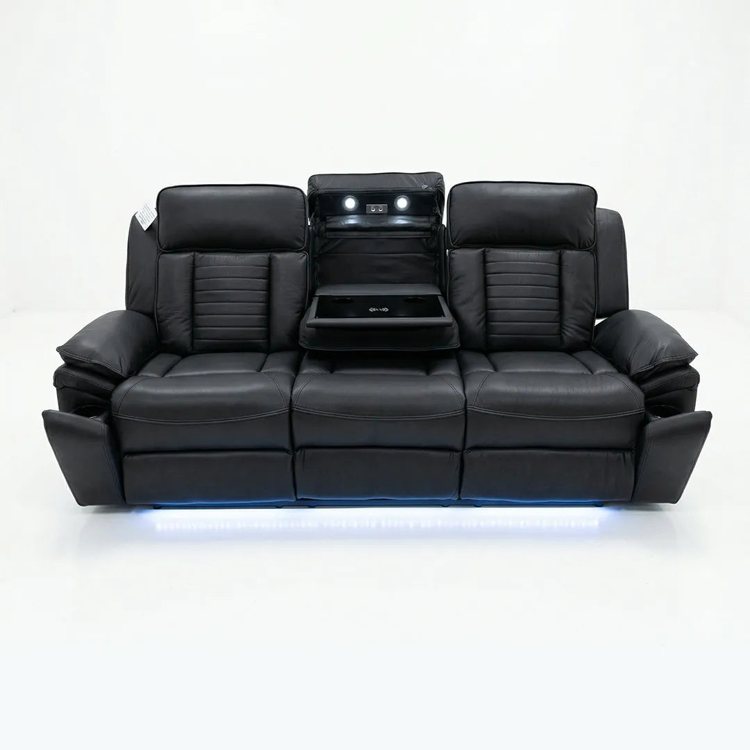 Savilla Electric Leather Recliner Sofa Set – 3+2 Seater with Cup Holders  - USB & Type C Charging