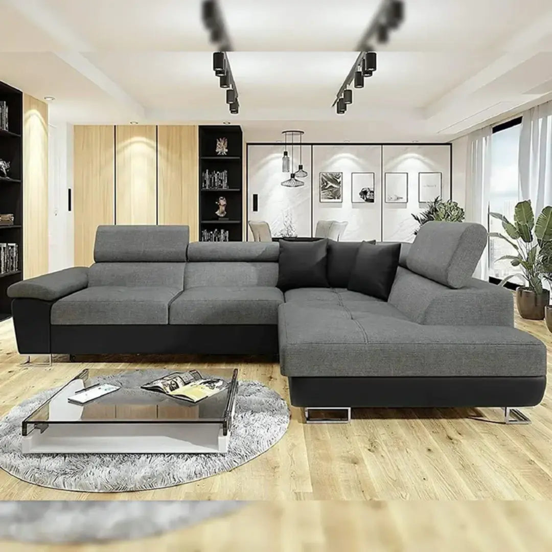 Anton Black & Grey Fabric Corner Sofa Bed