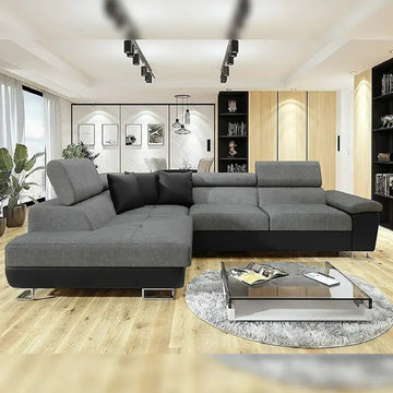 Anton Black & Grey Fabric Corner Sofa Bed