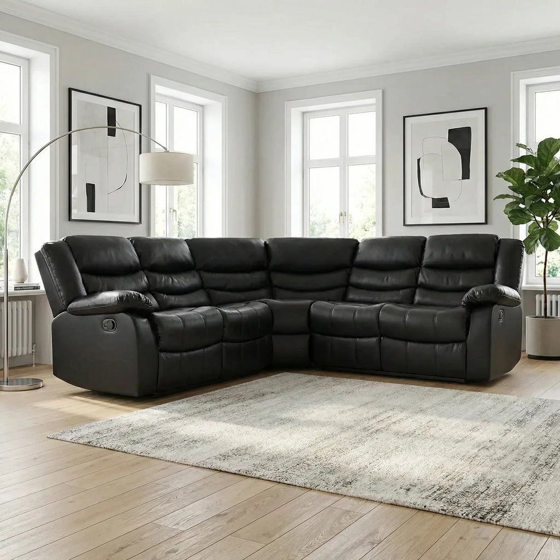Roma Leather Recliner Corner Sofa (Black/Grey/Brown)