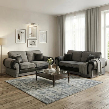 Berlin Jumbo Cord Fabric 3+2 Seater Sofa with Leather