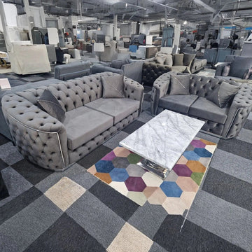 Toronto Chesterfield Sofa 3+2 Grey & Silver
