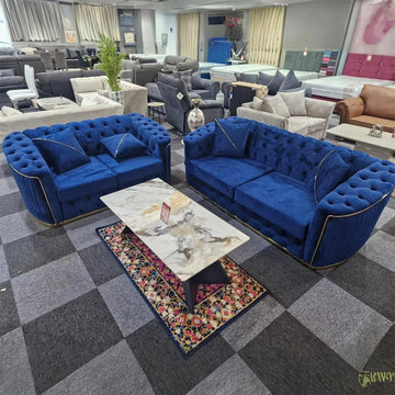 Toronto chesterfield sofa 3+2 Blue & Gold
