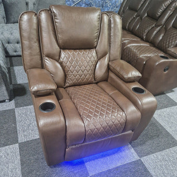 Orlando Electric Recliners Leather Arm Chair/LED LIGHTS/USB PORTS