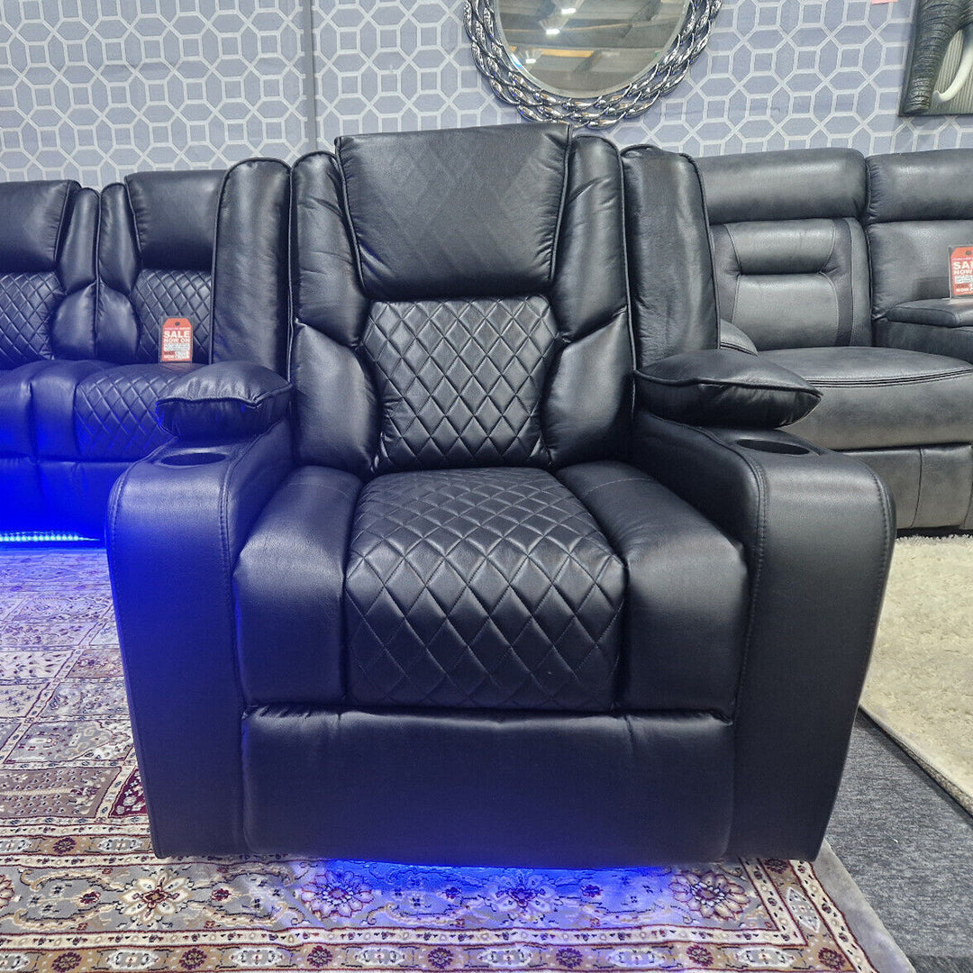 Orlando Electric Recliners Leather Arm Chair/LED LIGHTS/USB PORTS