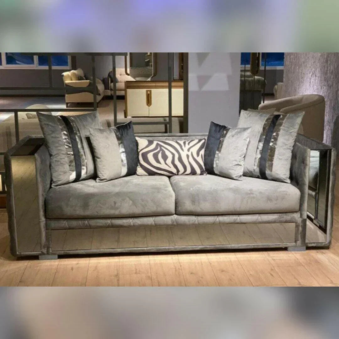 Valentino Chesterfield Glass Sofa 3+2 Seater Grey