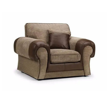 BERLIN CORD FABRIC FULL BACK ARM CHAIR BEIGE/GREY