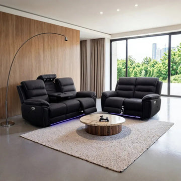 Venice Electric Recliner Sofa Set, Fabric, 3+2 Seater, Platinum with U