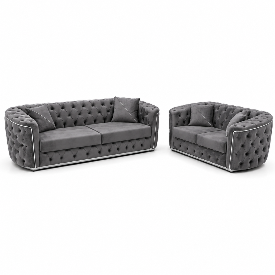 Toronto Chesterfield Sofa 3+2 Grey & Silver