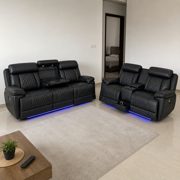 Carlisle 3+2 Seater Leather Sofa | LED Lights, Cooling Cups