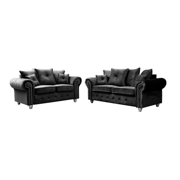 Kashmir Sofa 3+2 Seater Grey/Black Plush Velvet