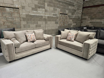 3+2 Mayfair Chesterfield Sofa Set - Coffee Plush Fabric