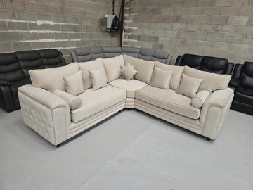 Zara Chesterfield Corner Sofa – Cream Plush Fabric