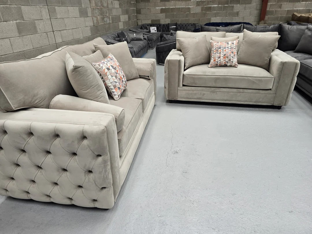 3+2 Mayfair Chesterfield Sofa Set - Coffee Plush Fabric